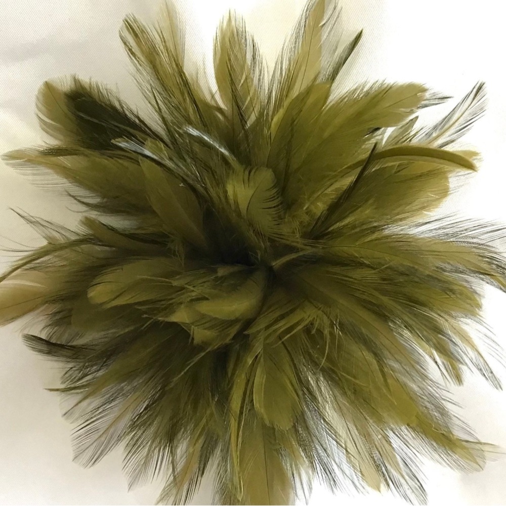 Olive green  Feather Fascinator Hair Clip OR fashion pin brooch